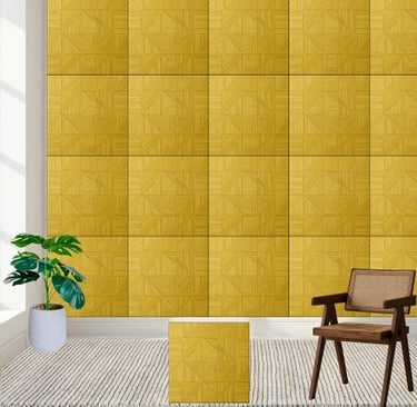 Geometric Yellow Lines Pattern Style 2 Ceramic Tile