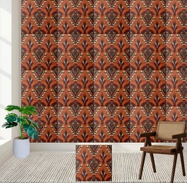 Burnt Orange and Deep Red Symmetrical African Tile