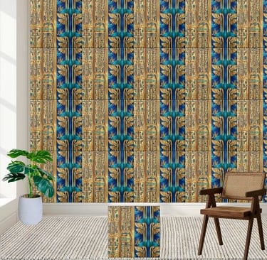 Ancient Egyptian Hieroglyphs and Winged Deities Ceramic Tile