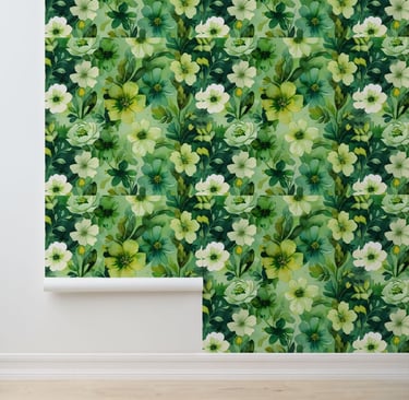 Bright Botanical Green Floral Peel and Stick Wallpaper