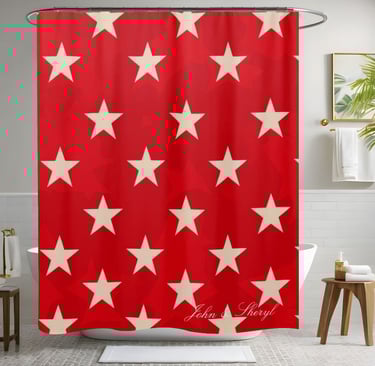 Patriotic Red Stars Bathroom Decor Shower Curtain