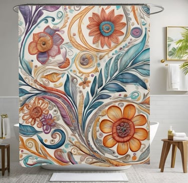 Colorful Boho Flower Theme Shower Curtain