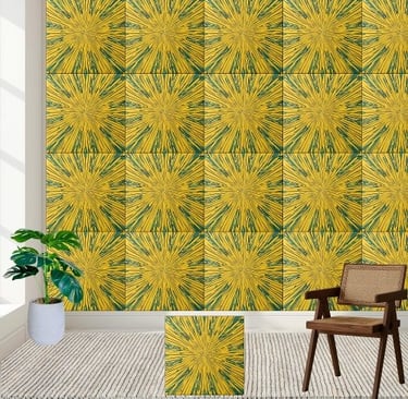Abstract Sunburst Yellow and Green Ceramic Tile