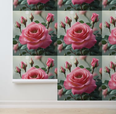Lush Pink Rose Floral Removable Wall Art Wallpaper