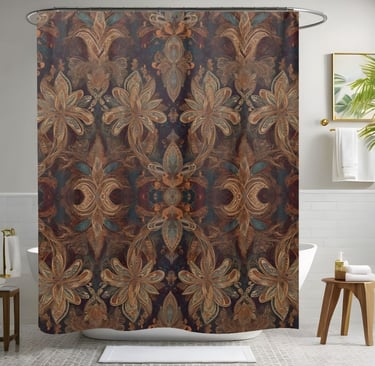 Brown Floral Boho Shower Curtain