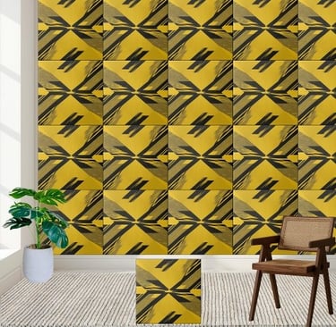 Abstract Geometric Black and Yellow Pattern Ceramic Tile