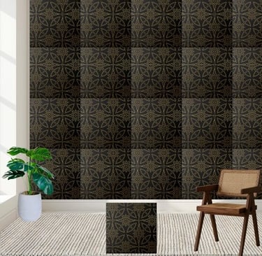 Geometric Starburst Tile - Black and Gold Pattern