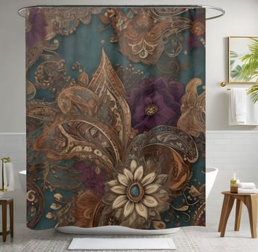 Purple Floral Boho Shower Curtain