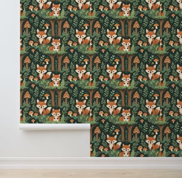 Enchanted Forest Foxes & Mushrooms Peel and Stick Wallpaper