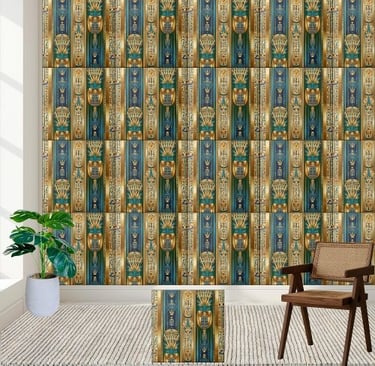 Majestic Egyptian Hieroglyphs and Lotus Tile