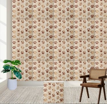 Neutral Tone Paw Print Pattern Tile
