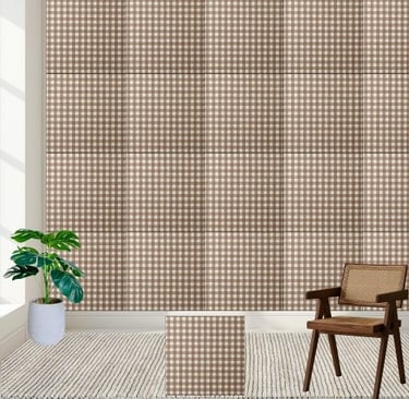 Rustic Brown and White Checkered Gingham Pattern Ceramic Tile
