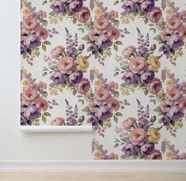 Vintage Floral Lilac & Pink Peony Peel and Stick Wallpaper