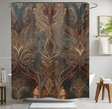 Brown Floral Boho Shower Curtain Style 2