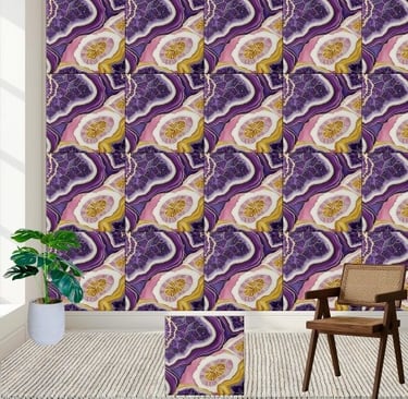 Luminous Geode Tile Pattern in Violet Pink & Gold