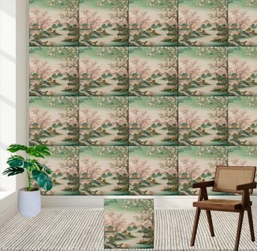 Asian Inspired Scenic Landscape Chinoiserie Garden Ceramic Tile