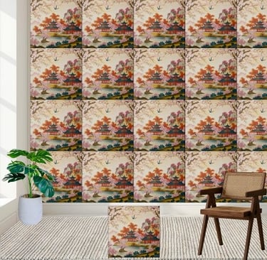Beautiful Asian Inspired Floral Chinoiserie Tile