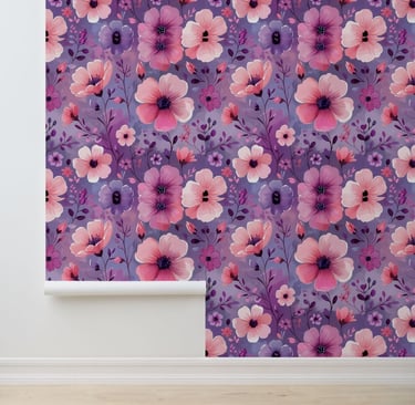 Chic Pink Purple Botanical Peel and Stick Accent Wallpaper