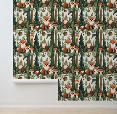 Charming Woodland Creatures Forest Fox & Owl Wallpaper