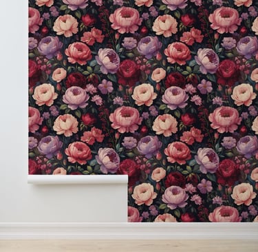 Dark Peony Rose Vintage Floral Peel and Stick Wallpaper