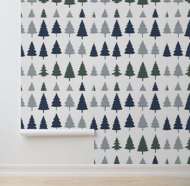 Woodland Pine Trees Peel and Stick Accent Wall Wallpaper
