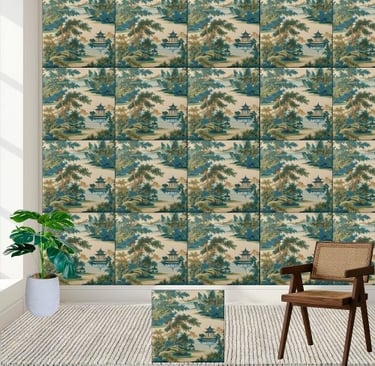 Calm Garden and Pagoda Chinoiserie Tile