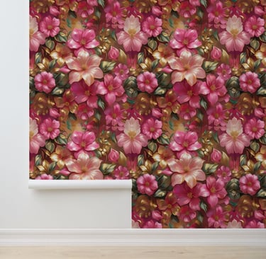 Luxury Pink Gold Botanical Wall Covering Wallpaper
