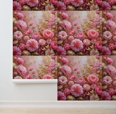Aesthetic Pink and Gold Flower Wall Mural Wallpaper