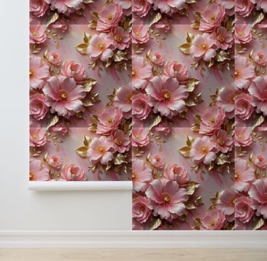 Soft Pink Gold Botanical Peel and Stick Wallpaper