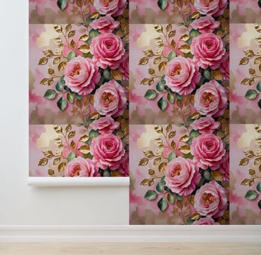 Chic Pink Flower Gold Accent Wallpaper Wallpaper