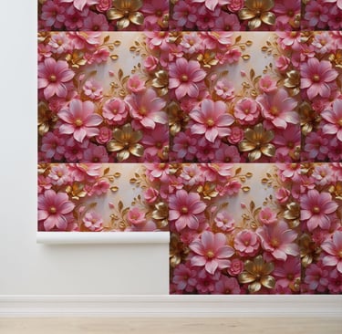 Glamorous Pink Gold Flower Peel and Stick Wallpaper