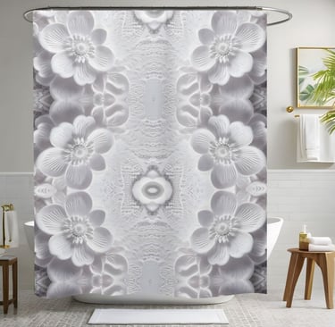 Pure White Floral Shower Curtain