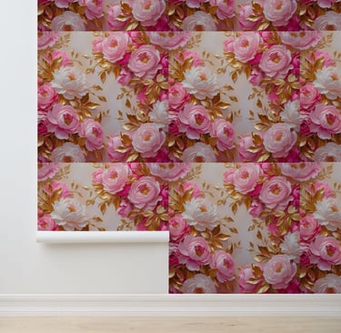 Chic Pink Gold Flower Removable Peel and Stick Wallpaper