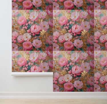 Chic Pink Gold Botanical Peel and Stick Wall Art Wallpaper