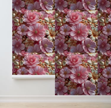 Blush Pink and Gold Floral Peel and Stick Mural Wallpaper