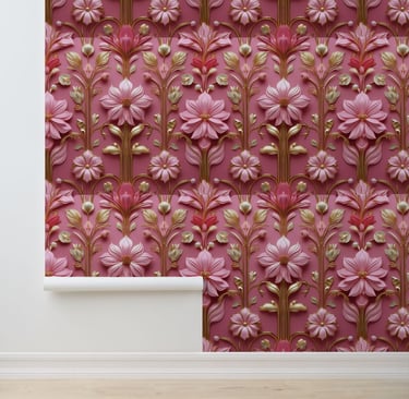 Luxurious Pink Gold Floral Removable Wallpaper