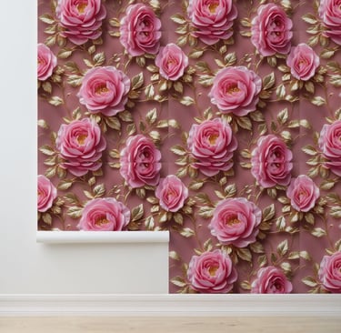 Stylish Pink Rose Gold Botanical Self Adhesive Wallpaper