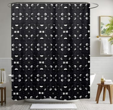 Black and White Space Circle Style 2 Shower Curtain
