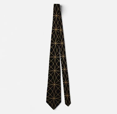 Modern Black and Gold Grid Mens Neck Tie