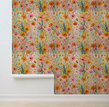 Vibrant Watercolor Spring Floral Peel and Stick Wallpaper