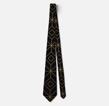 Striking Black and Gold Geometric Neck Tie
