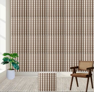 Warm Brown and White Checkered Gingham Pattern Ceramic Tile