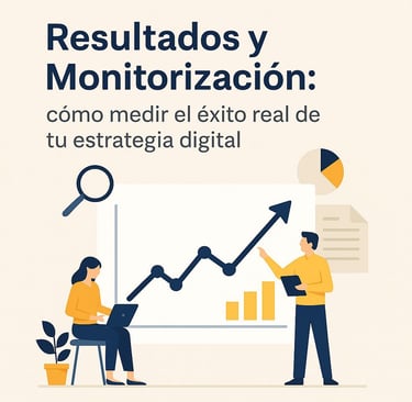 "Ilustración con dos personas analizando un gráfico ascendente en una pantalla digital."