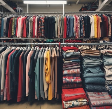 a closet with a variety of clothes and clothes