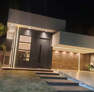 fachada de uma casa com iluminação inteligente