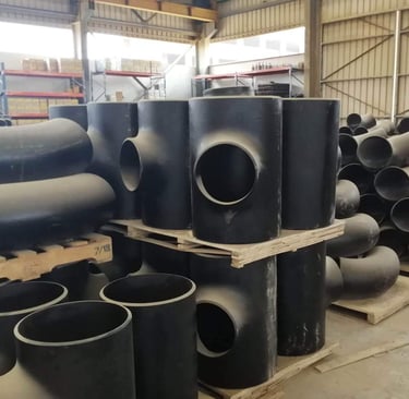 a bunch of black pipes and pipes in a warehouse