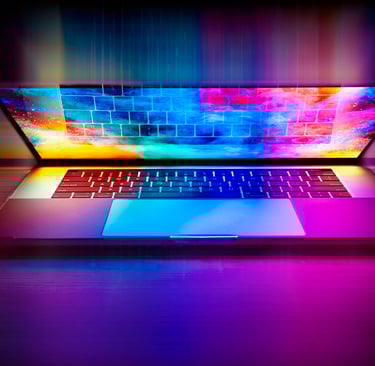Ordinateur qui s'ouvre pour montrer le pouvoir d'internet.