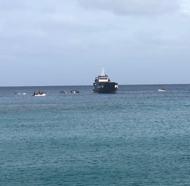 longboats unloading and loading in remote pacific islands
