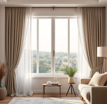 Šviesiai rudos spalvos naktinės užuolaidos