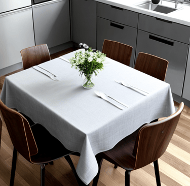 Šviesiai pilka staltiesė ant stalo